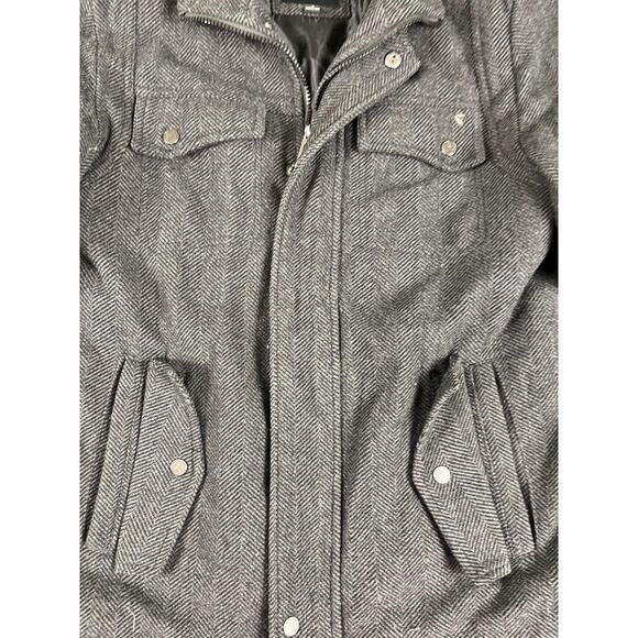 Guess Black Herringbone Wool Blend  Women's S/P Snap Front Lined Winter Coat - Picture 7 of 8